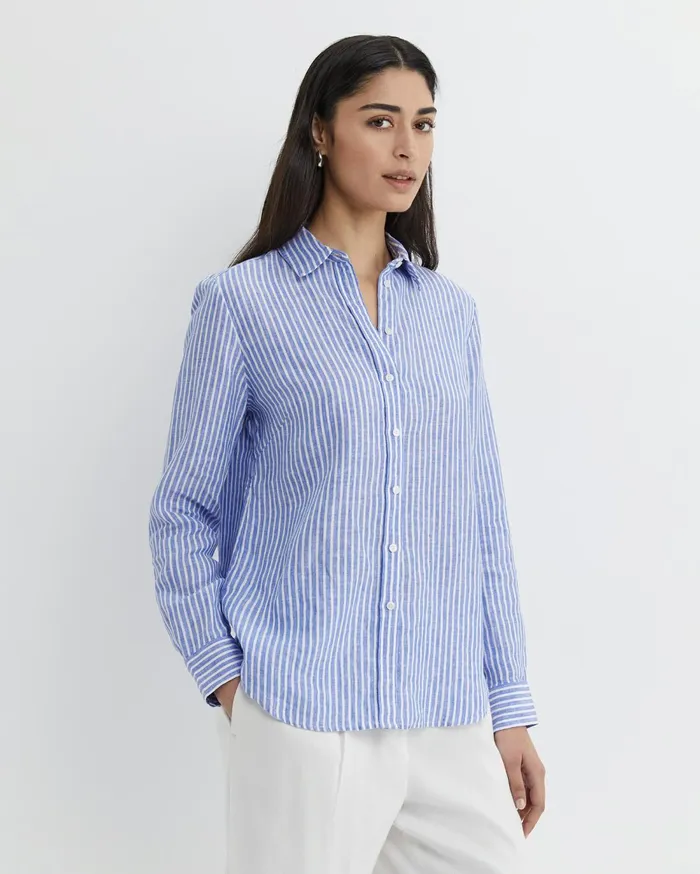 Women Sportscraft Shirts Dahlia Stripe Linen Shirt Bluewhite