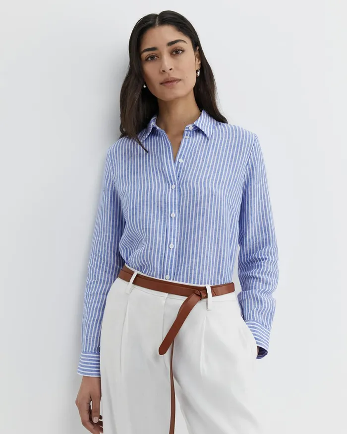 Women Sportscraft Shirts Dahlia Stripe Linen Shirt Bluewhite