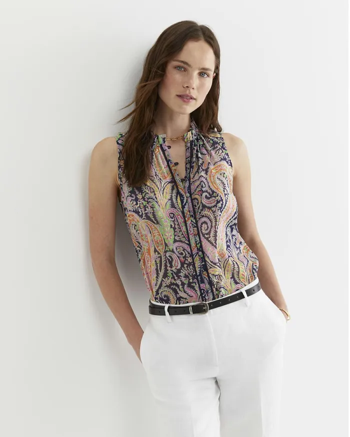 Women Sportscraft Shirts Florence Sleeveless Liberty Blouse Navy Multi