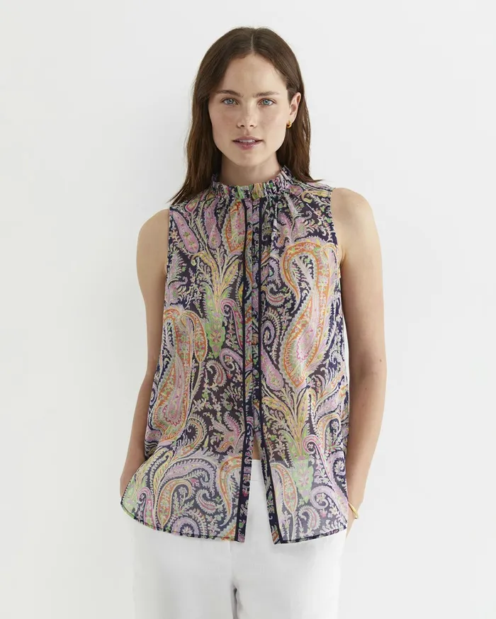 Women Sportscraft Shirts Florence Sleeveless Liberty Blouse Navy Multi