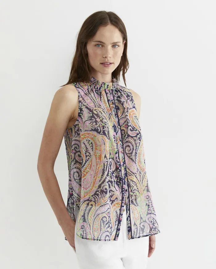 Women Sportscraft Shirts Florence Sleeveless Liberty Blouse Navy Multi