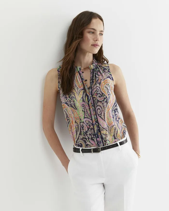 Women Sportscraft Shirts Florence Sleeveless Liberty Blouse Navy Multi