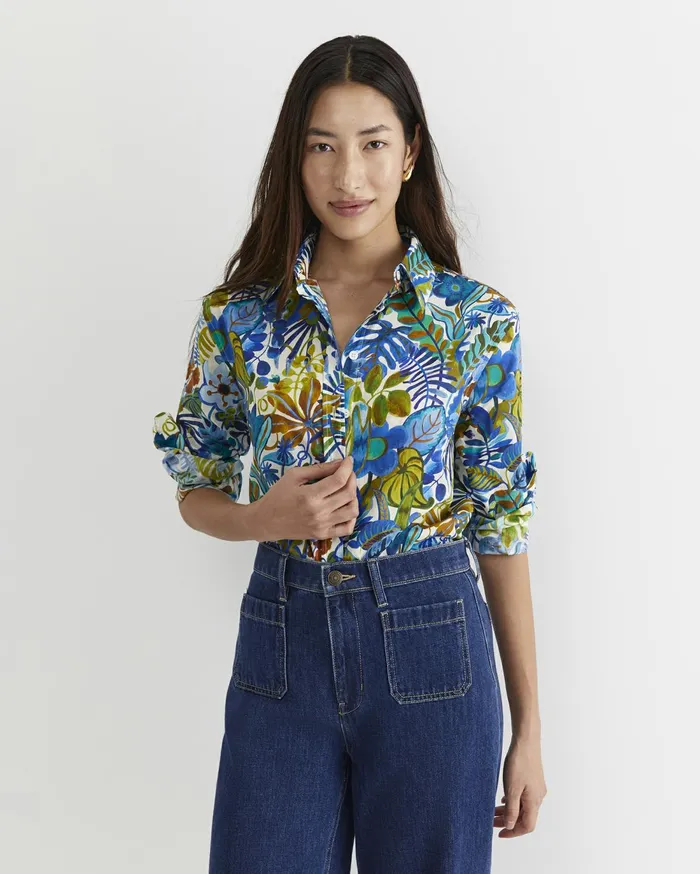 Women Sportscraft Shirts Jungle Long Sleeve Liberty Shirt Blue Multi