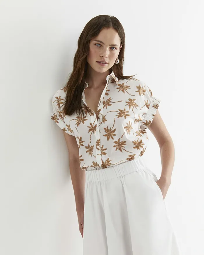 Women Sportscraft Shirts Palm Short Sleeve Lily Voile Shirt Tanwhite