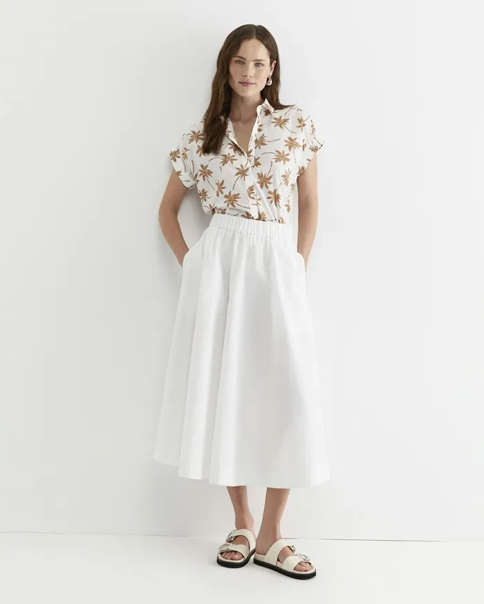Women Sportscraft Shirts Palm Short Sleeve Lily Voile Shirt Tanwhite