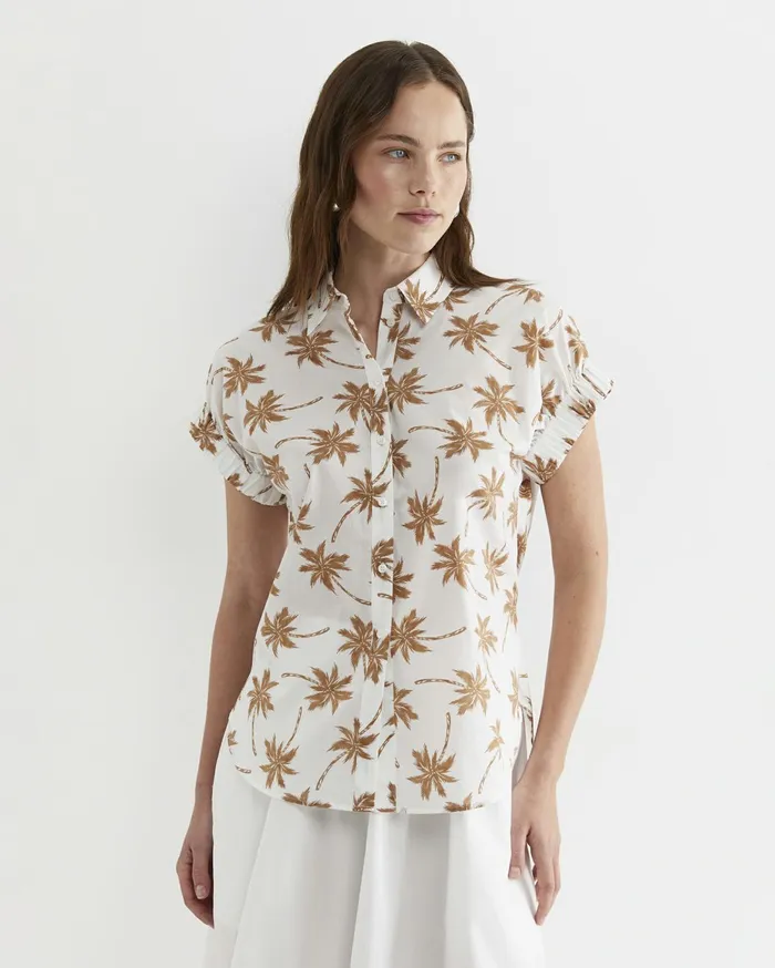 Women Sportscraft Shirts Palm Short Sleeve Lily Voile Shirt Tanwhite