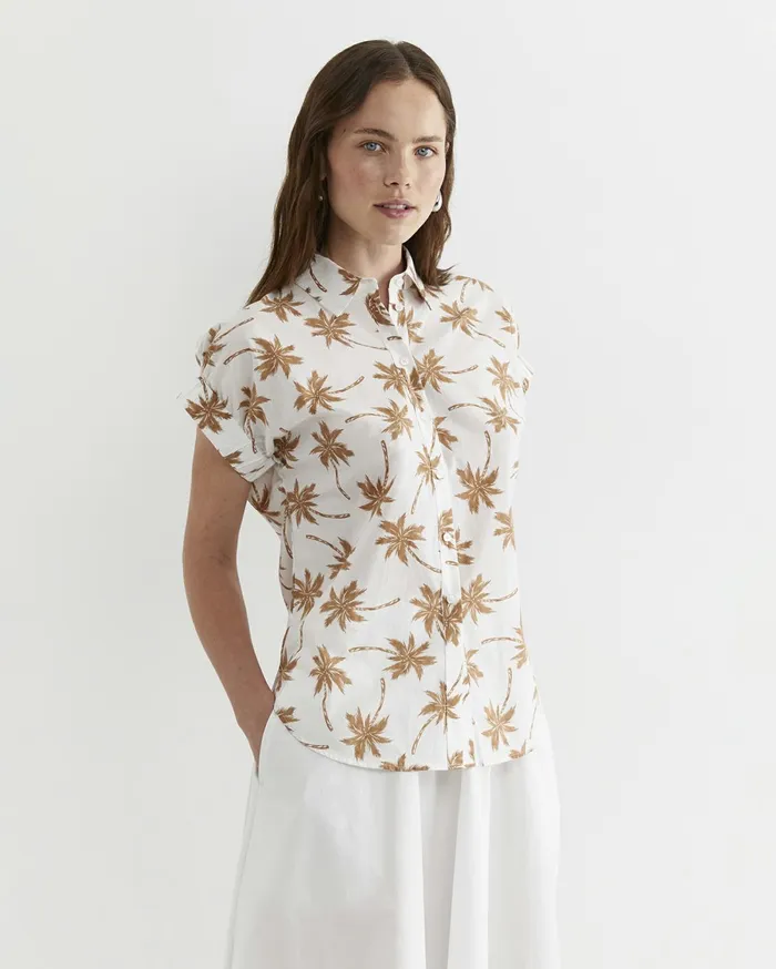 Women Sportscraft Shirts Palm Short Sleeve Lily Voile Shirt Tanwhite