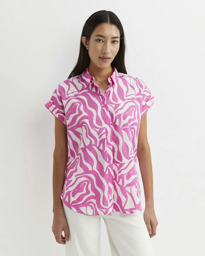 Women Sportscraft Shirts Zola Short Sleeve Lily Voile Shirt Pinkwhite
