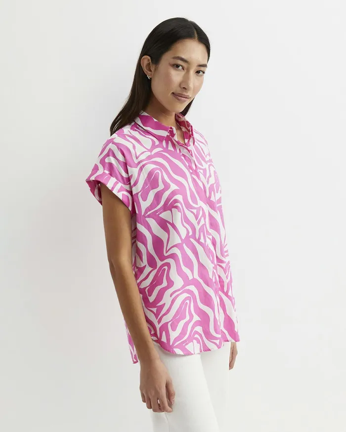 Women Sportscraft Shirts Zola Short Sleeve Lily Voile Shirt Pinkwhite
