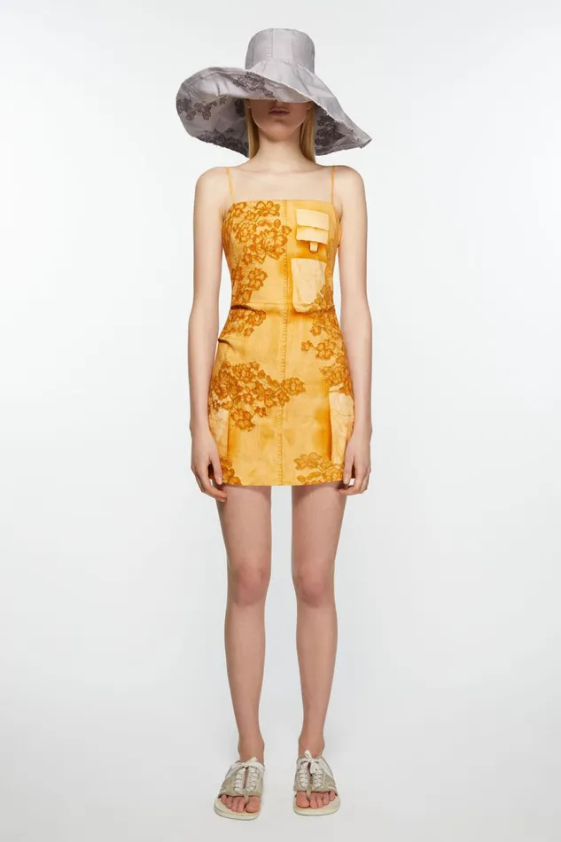 Women Strap Dress Trompe L039oeil Print Faded Orange Acne Studios Dresses