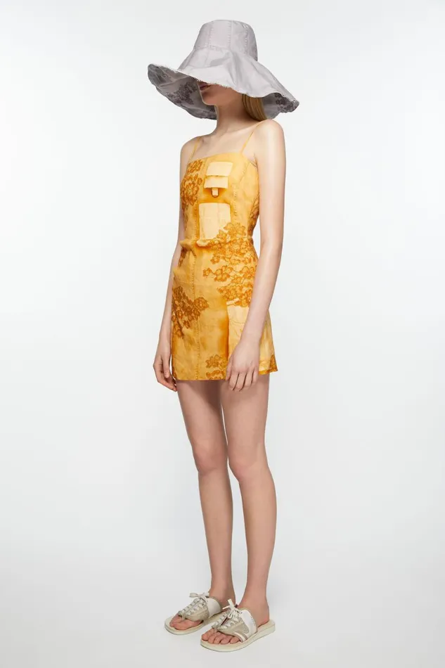 Women Strap Dress Trompe L039oeil Print Faded Orange Acne Studios Dresses