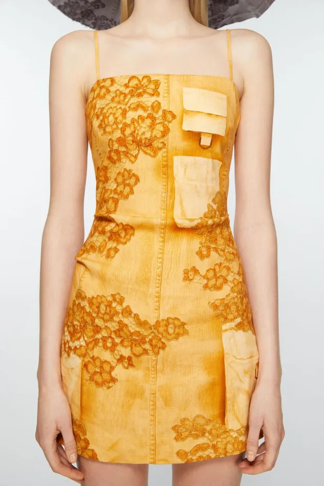 Women Strap Dress Trompe L039oeil Print Faded Orange Acne Studios Dresses