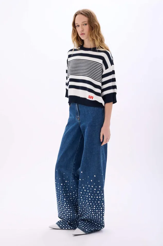 Women Striped Cotton Sweater Bluewhite Multi Sonia Rykiel Sweaters