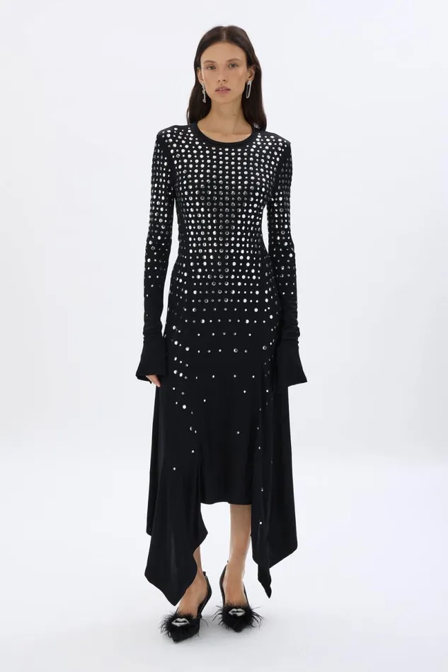 Women Studded Dress In Asymmetrical Jersey Black Black Sonia Rykiel Long Dresses