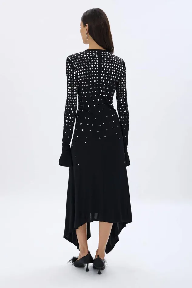 Women Studded Dress In Asymmetrical Jersey Black Black Sonia Rykiel Long Dresses