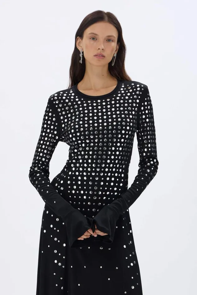 Women Studded Dress In Asymmetrical Jersey Black Black Sonia Rykiel Long Dresses