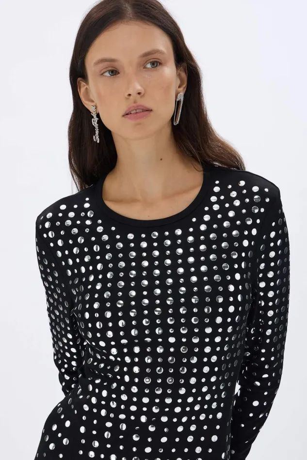 Women Studded Dress In Asymmetrical Jersey Black Black Sonia Rykiel Long Dresses