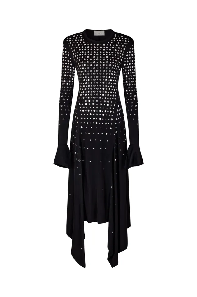 Women Studded Dress In Asymmetrical Jersey Black Black Sonia Rykiel Long Dresses