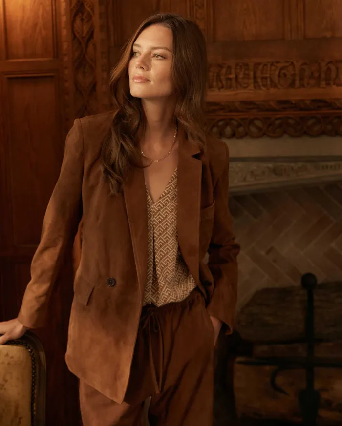 Women Suede Blazer Cognac Billy Reid Jackets and Outerwear