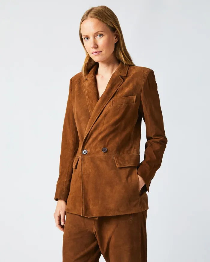 Women Suede Blazer Cognac Billy Reid Jackets and Outerwear