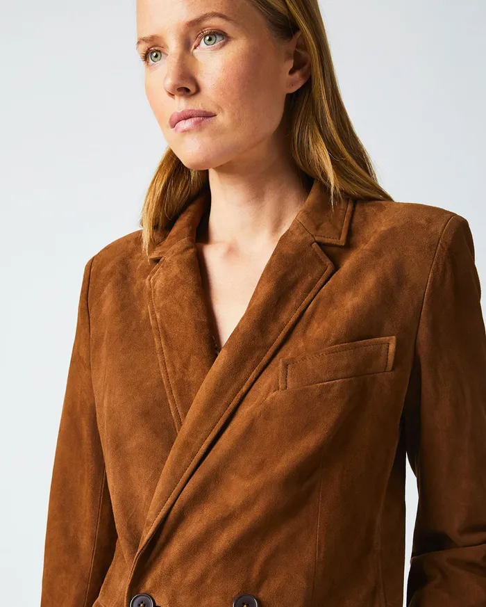 Women Suede Blazer Cognac Billy Reid Jackets and Outerwear