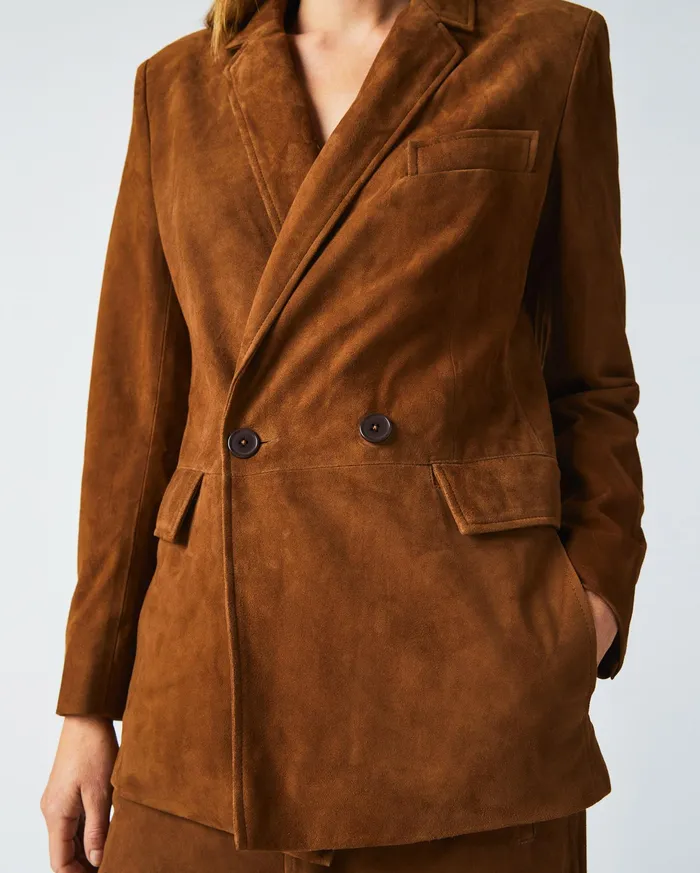 Women Suede Blazer Cognac Billy Reid Jackets and Outerwear