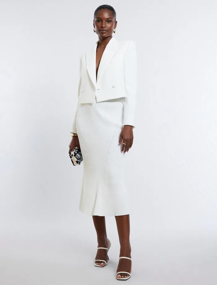 Women Suiting BCBG Cropped Blazer Gardenia