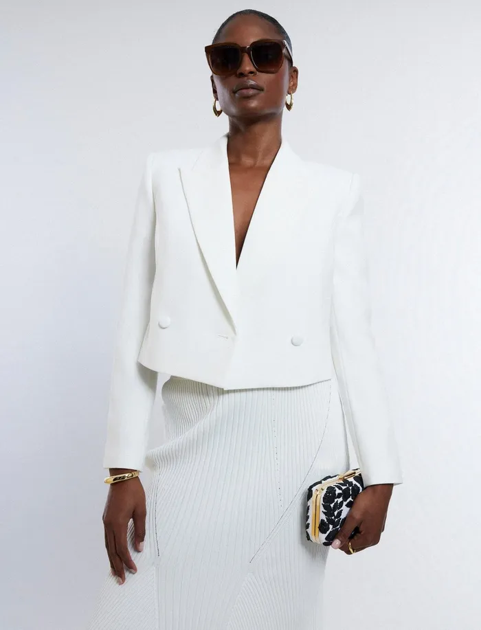 Women Suiting BCBG Cropped Blazer Gardenia