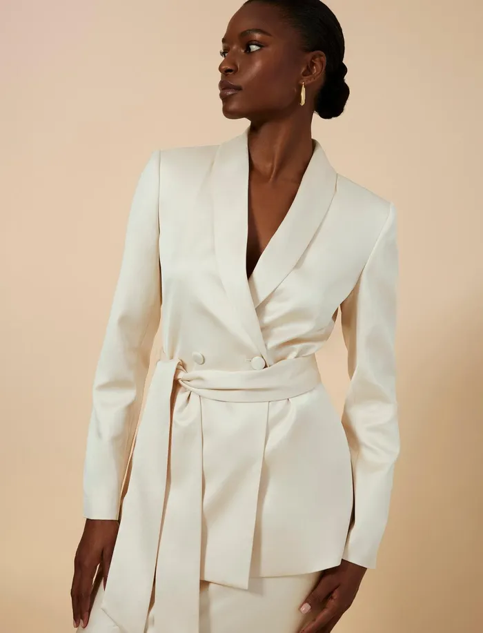 Women Suiting BCBG Harrison Satin Blazer Champagne