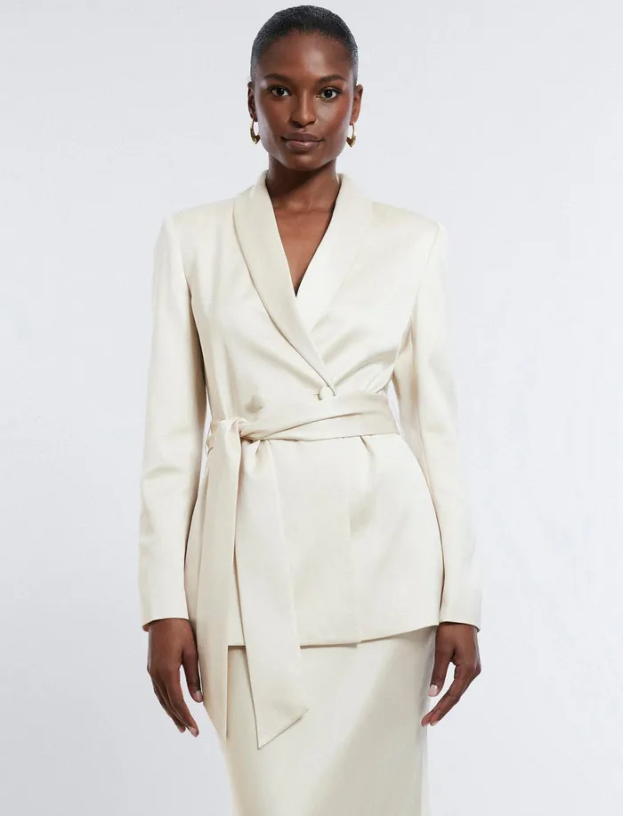 Women Suiting BCBG Harrison Satin Blazer Champagne