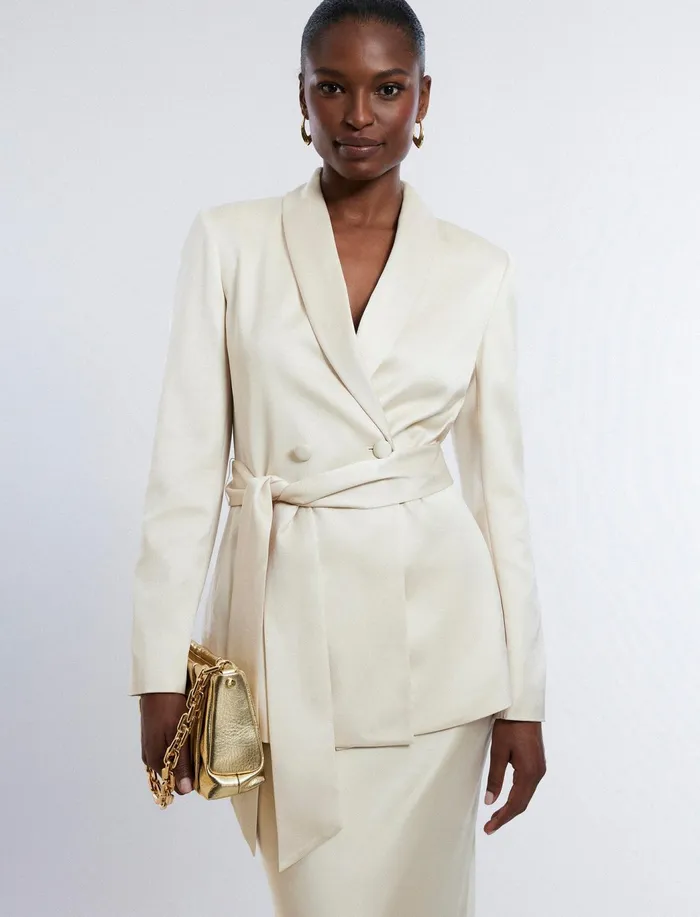 Women Suiting BCBG Harrison Satin Blazer Champagne