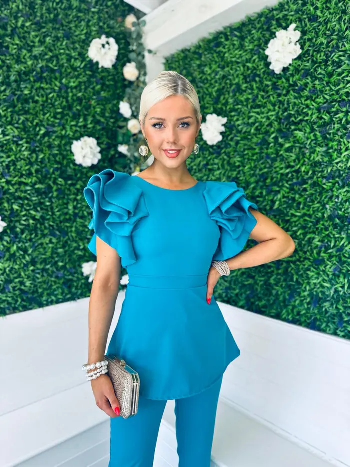 Women Suits and Blazers Canella Lane Carter Occasion 2 Piece Teal
