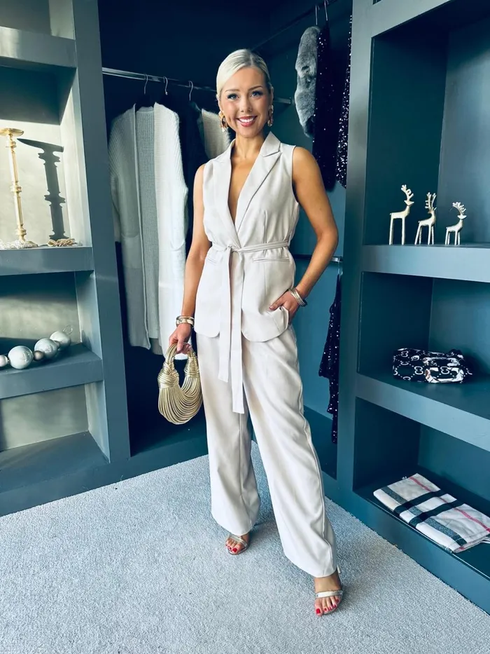 Women Suits and Blazers Canella Lane Sophia Waistcoat and Trouser Set Stone