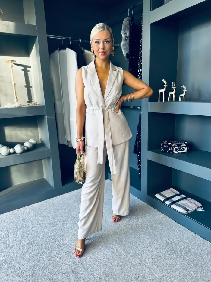 Women Suits and Blazers Canella Lane Sophia Waistcoat and Trouser Set Stone