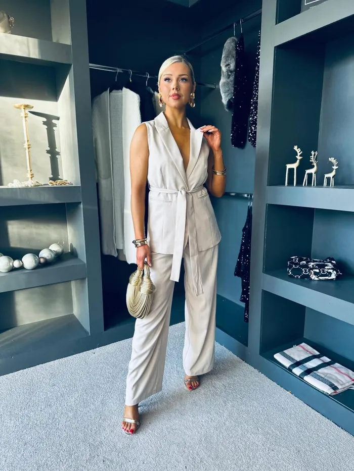 Women Suits and Blazers Canella Lane Sophia Waistcoat and Trouser Set Stone