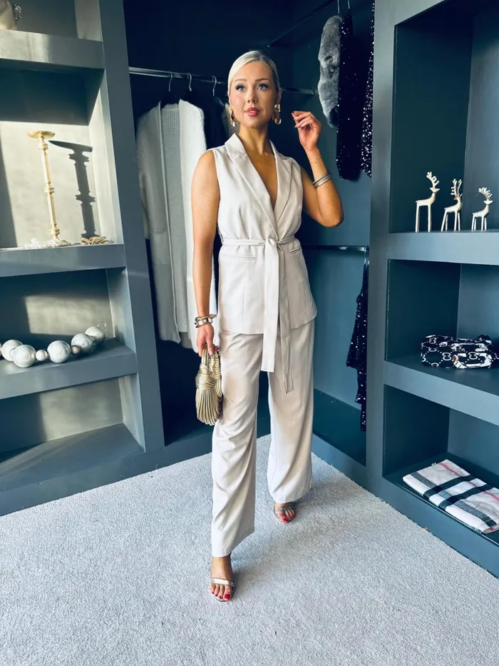 Women Suits and Blazers Canella Lane Sophia Waistcoat and Trouser Set Stone