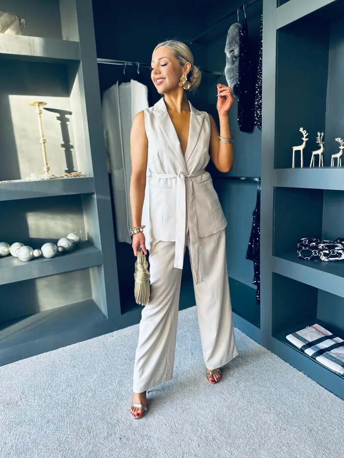 Women Suits and Blazers Canella Lane Sophia Waistcoat and Trouser Set Stone