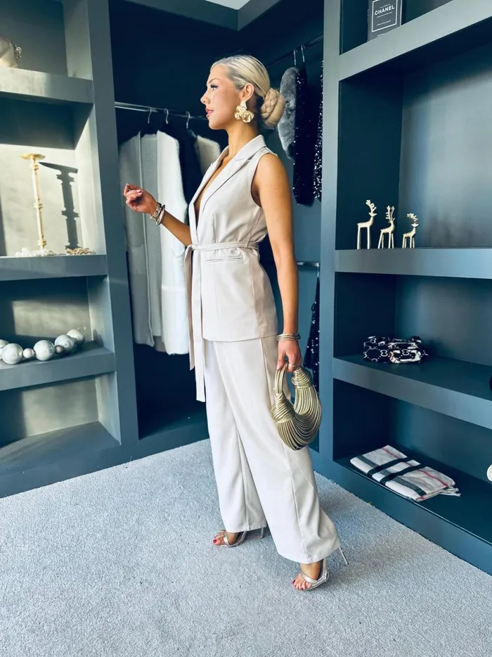 Women Suits and Blazers Canella Lane Sophia Waistcoat and Trouser Set Stone