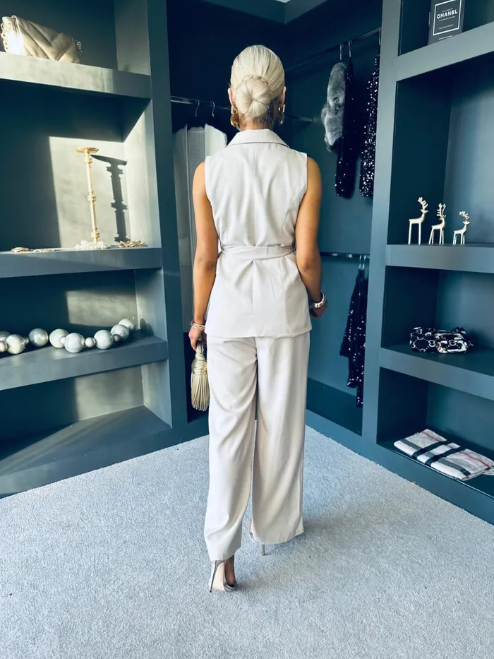 Women Suits and Blazers Canella Lane Sophia Waistcoat and Trouser Set Stone