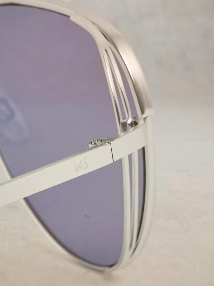 Women SUNGLASSES White Stuff Hana Aviator Sunglasses Silver Tone Metallic Women SUNGLASSES White Stuff Hana Aviator Sunglasses Silver Tone Metallic