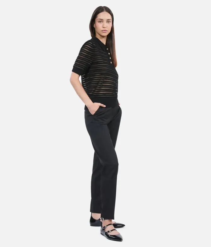 Women Sweaters THE KOOPLES Black Mesh Polo Tshirt Women Sweaters THE KOOPLES Black Mesh Polo Tshirt