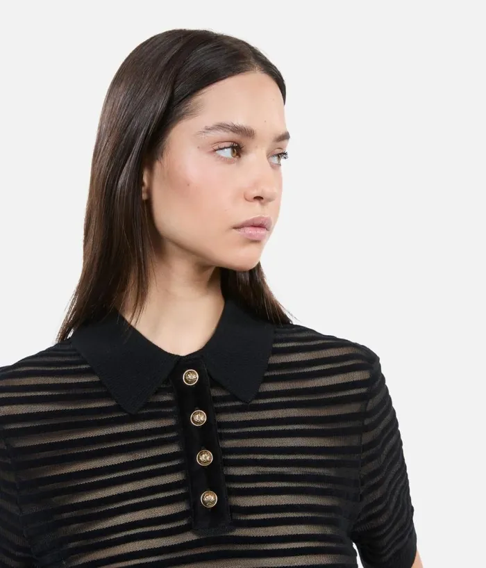 Women Sweaters THE KOOPLES Black Mesh Polo Tshirt Women Sweaters THE KOOPLES Black Mesh Polo Tshirt