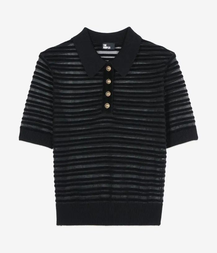 Women Sweaters THE KOOPLES Black Mesh Polo Tshirt Women Sweaters THE KOOPLES Black Mesh Polo Tshirt