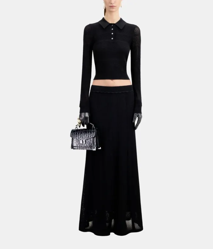 Women Sweaters THE KOOPLES Black Openwork Knit Polo Shirt