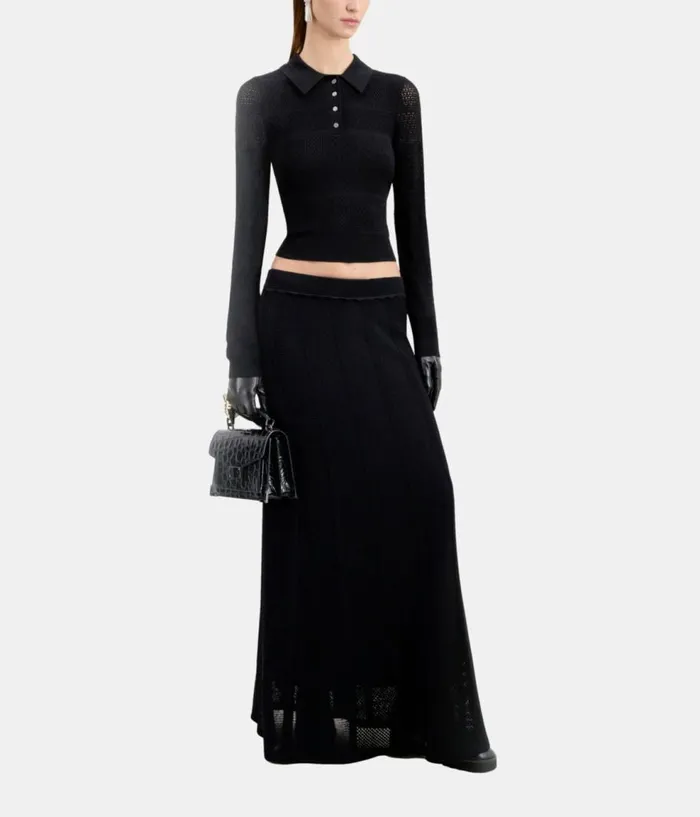 Women Sweaters THE KOOPLES Black Openwork Knit Polo Shirt