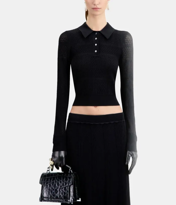 Women Sweaters THE KOOPLES Black Openwork Knit Polo Shirt
