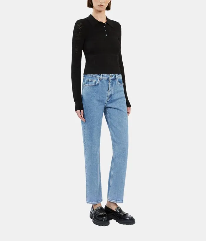Women Sweaters THE KOOPLES Black Openwork Knit Polo Shirt