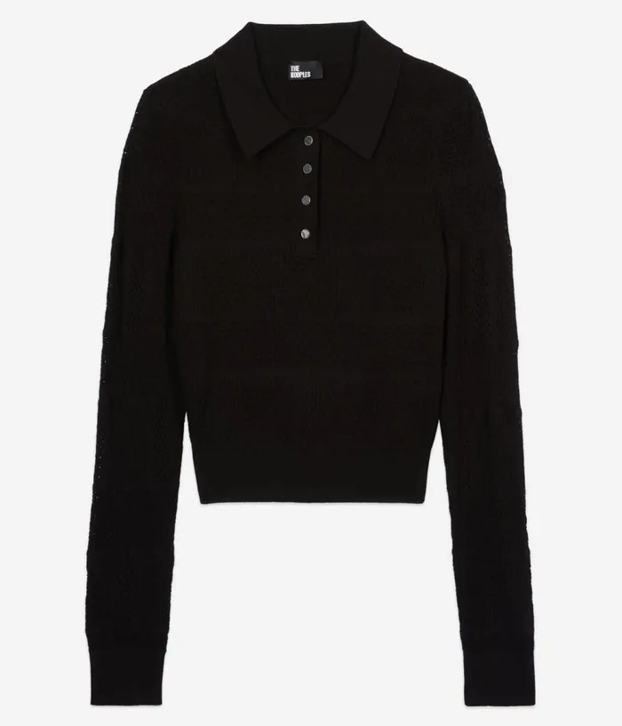 Women Sweaters THE KOOPLES Black Openwork Knit Polo Shirt