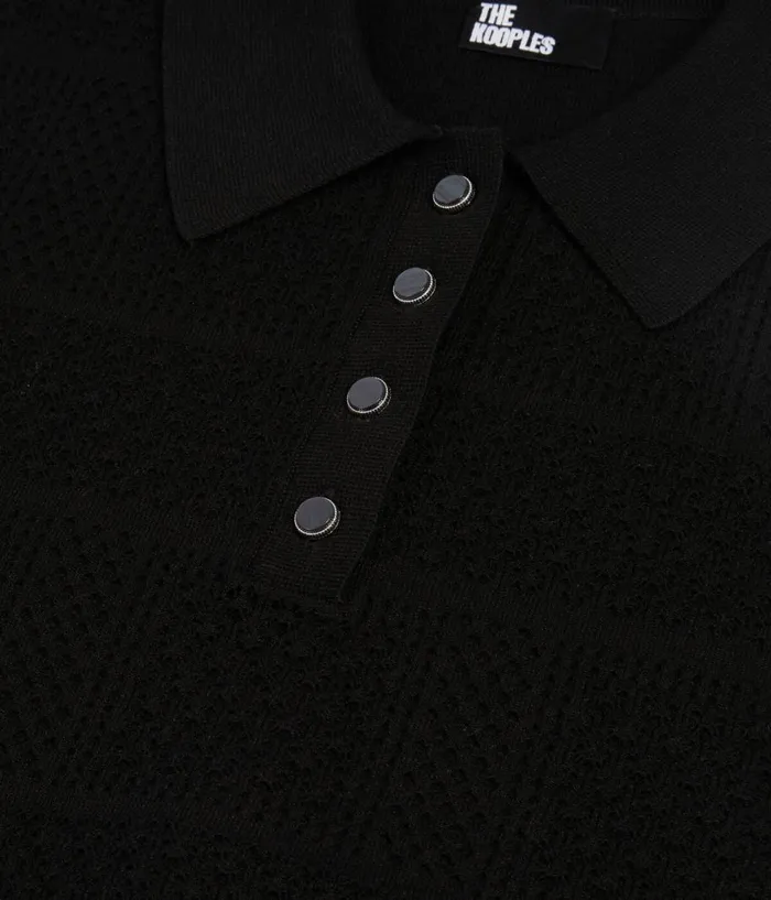 Women Sweaters THE KOOPLES Black Openwork Knit Polo Shirt