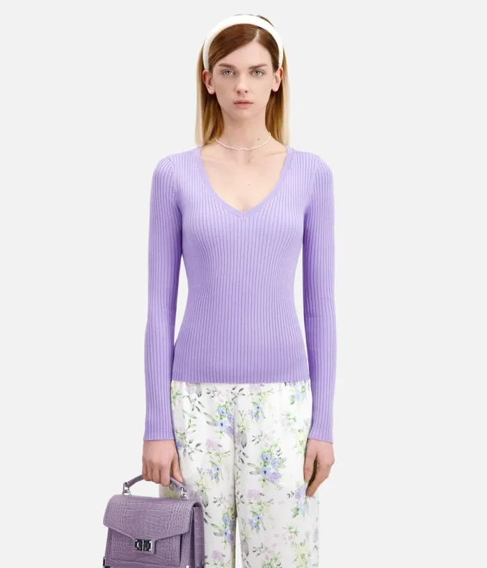 Women Sweaters THE KOOPLES Lilac Ribbed Knit Sweater Women Sweaters THE KOOPLES Lilac Ribbed Knit Sweater